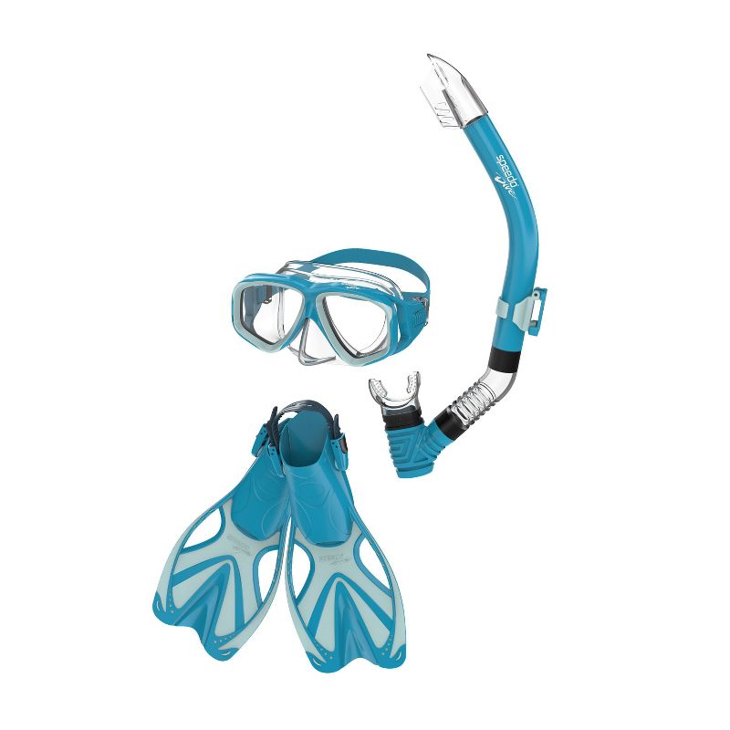Speedo Junior Mask Snorkel and Fin Set - Turquoise/Gray , 1 of 6