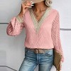 Coolmee Women's Lace V Neck Tops Long Sleeve Dressy Pleated Tunic Blouses Casual Loose Shirts Fall Winter Basic Clothing - 4 of 4