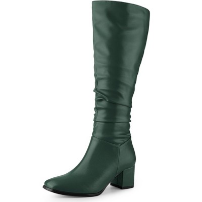 Perphy Women's Halloween Square Toe Chunky Heel Wide Calf Knee High Boots