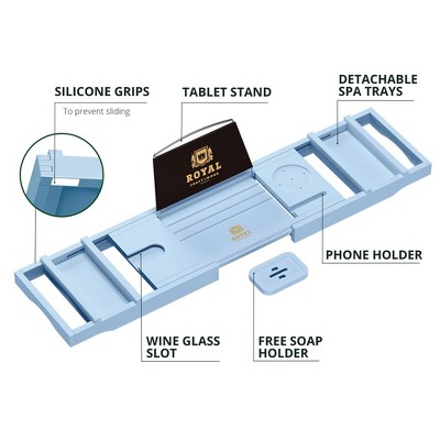 Blue Bamboo Expandable Freestanding Bathtub Caddy Tray