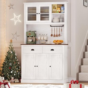 71" Wood Kitchen Pantry Storage Cabinet, Freestanding Buffet Hutch with Microwave Stand, Coffee Bar, 2 Drawers, 5 Doors & Shelves for Dining Room - 1 of 4