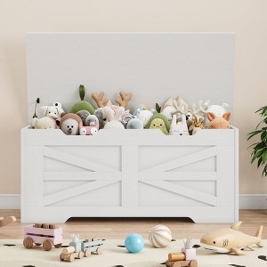 Storage Chest, Toy Chest for Boys Girls, Kids Wood Large Toy Box, Storage Bench with Safety Hinge, Farmhouse Storage Trunk - 1 of 4