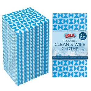 LOLA Products Clean & Wipe Cloths, Handy Wipes Comparable, Extra Large Cloth is 22" x 12", Reusable & Washable, Unscented, Super Absorbent, 36 Pack - 1 of 4
