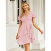 Clearlove Womens Skater Dresses V Neck Short Sleeve Tie Waist Solid Ruffle Boho Flowy Swing Mini Dress - 3 of 4