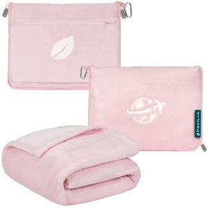 PAVILIA Travel Blanket Pillow Set, Airplane Portable Throw with Arm Hole Compact Soft Bag, Flight Plane Car Travel Gift - 1 of 4