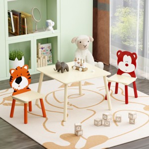FURNIinspire Kids Table Sets Animal Theme Kids Table Chairs Set, 3 Pieces Toddler Activity Play Table with Chairs, Brown, 23.6"*23.6"*17.3" - 1 of 4