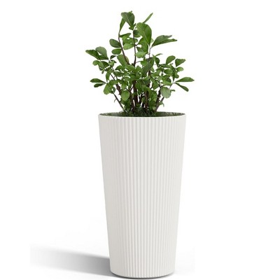 BENCMATE Planters, Modern Flower Pot with Multiple Drainage Holes, Tall Planters for gardens, patios, and indoor spaces, 2PCS, White, 13"*13"*23.6"
