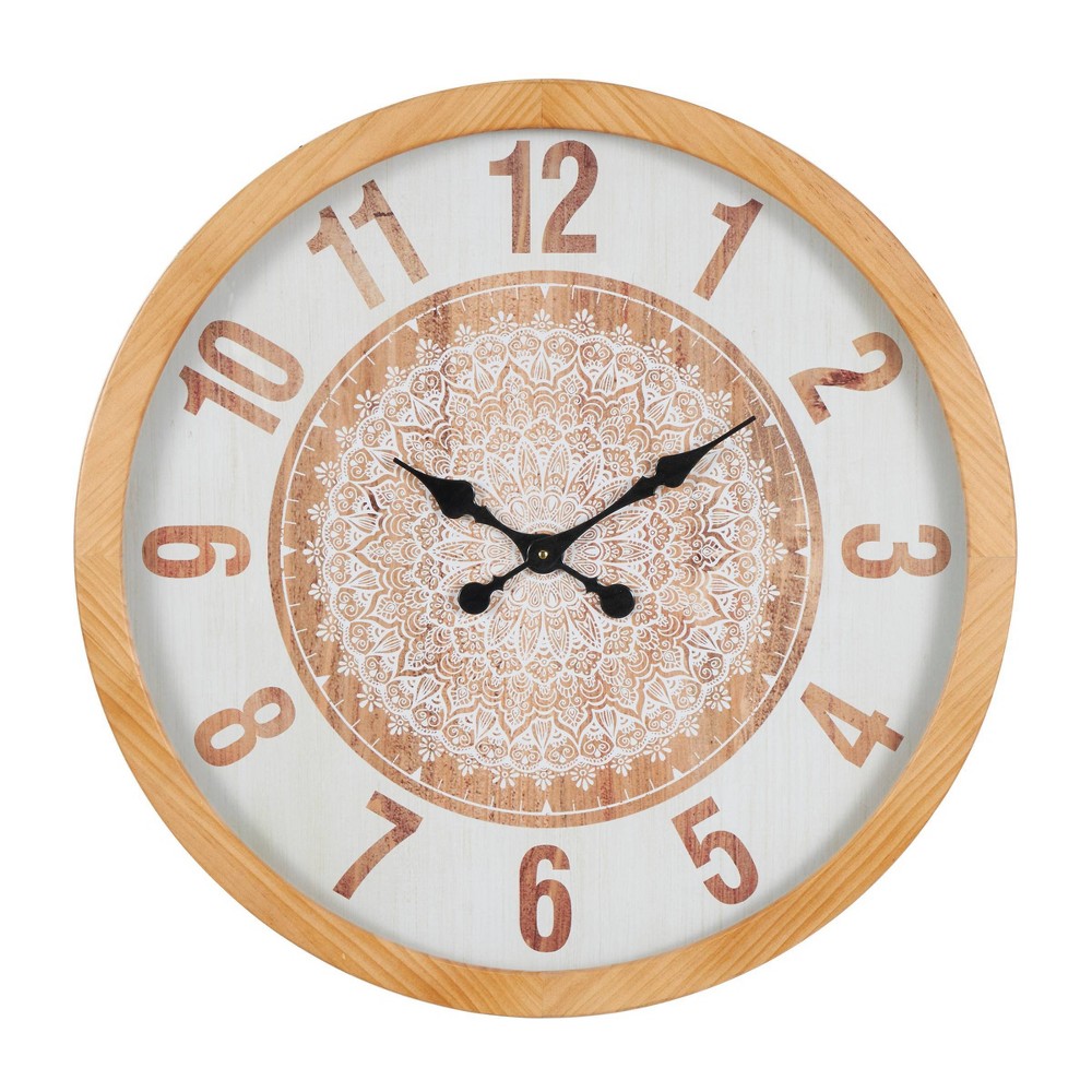 Photos - Wall Clock 30"x30" Wooden Mandala  with White Backing Brown - Olivia & May