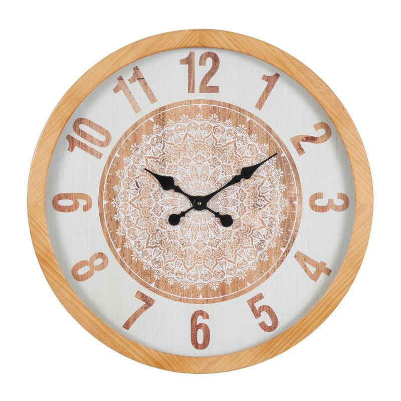 30&#34;x30&#34; Wooden Mandala Wall Clock with White Backing Brown - Olivia &#38; May, 1 of 11