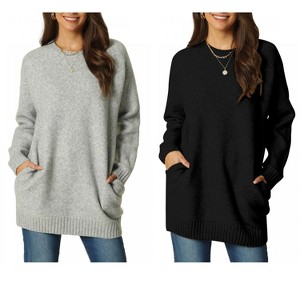 INSPIRE CHIC Women's Fall Winter Round Neck Long Sleeve Casual Tunic Sweater with Pockets 2 Packs - 1 of 4