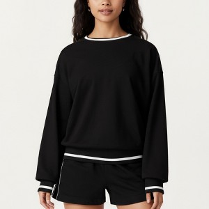 Anna-Kaci Active Women's Long Sleeve Crew Neck Pullover Sweatshirt with Contrast Trim Ribbed Hem and Relaxed Fit - 1 of 4