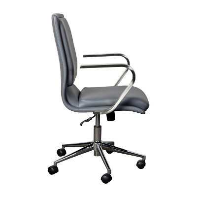Modern Gray Leather Swivel Executive Office Chair with Brushed Chrome Base