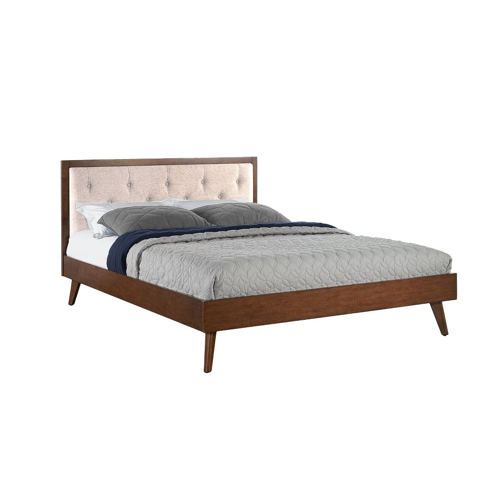 Photos - Bed Frame Linon Queen Reid Mid-Century Platform Bed in Walnut Finish with Tufted Headboard 