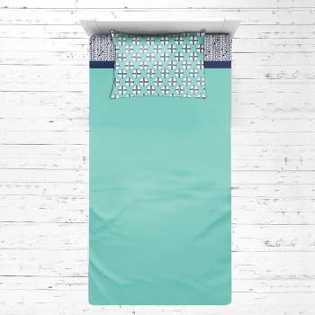 Bacati - Noah Mint Navy 3 pc Toddler Bed Sheet Set