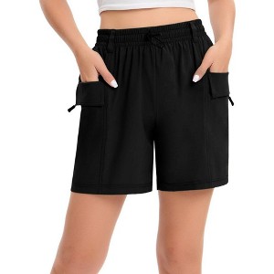 Womens 5" Inseam Hiking Shorts Zipper Multi-Pocket Cargo High-Rise Hiking Shorts Elastic Multifunctional Waist - 1 of 4