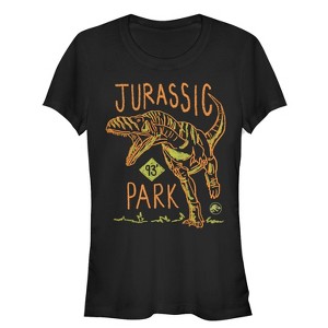 Juniors Womens Jurassic Park T. Rex Crayon Print T-Shirt - 1 of 3