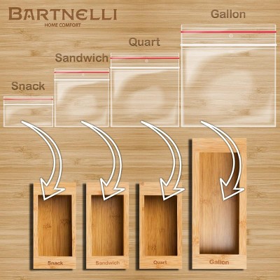 Bartnelli 4pc Bamboo Kitchen Drawer Organizer for Sandwich Bags – Gallon, Quart, Sandwich, Snack — фото 7