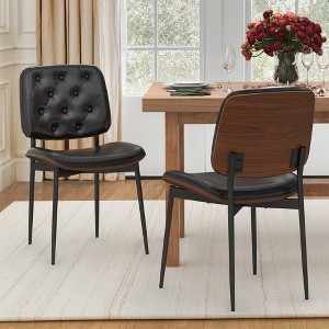 Arceso Dining Chairs, Mid-Century Modern PU Leather Dining Chair with Walnut Bentwood Back and Metal Legs - 1 of 4