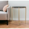 HomeRoots 22" Gray and Gold Marble and Iron Round End Table - 2 of 4
