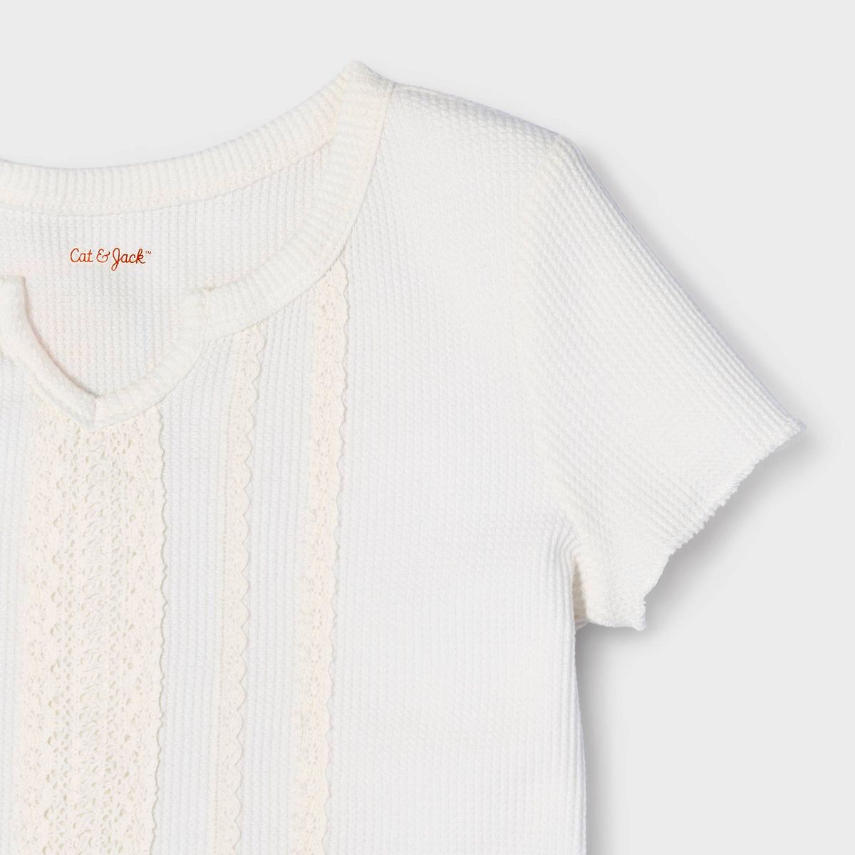 Girls' Short Sleeve Fitted Lace Trim Waffle Knit T-Shirt - Cat & Jack™ - thumbnail 6