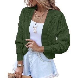 Clearlove Women's Cropped Drop Shoulder Cardigan Long Sleeve Open-Front Knit Shrug Jacket - 1 of 4