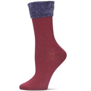 Memoi Costelle Pindot Fuzzy Cuff Cotton Blend Crew Socks - 1 of 4
