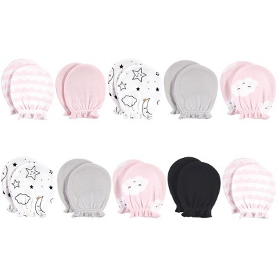 Hudson Baby Infant Girl Cotton Scratch Mittens 10pk, Pink Clouds, One Size