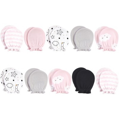 Image of Hudson Baby Infant Girl Cotton Scratch Mittens 10pk, Pink Clouds, One Size