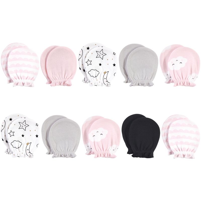 Hudson Baby Infant Girl Cotton Scratch Mittens 10pk, Pink Clouds, One Size, 1 of 9