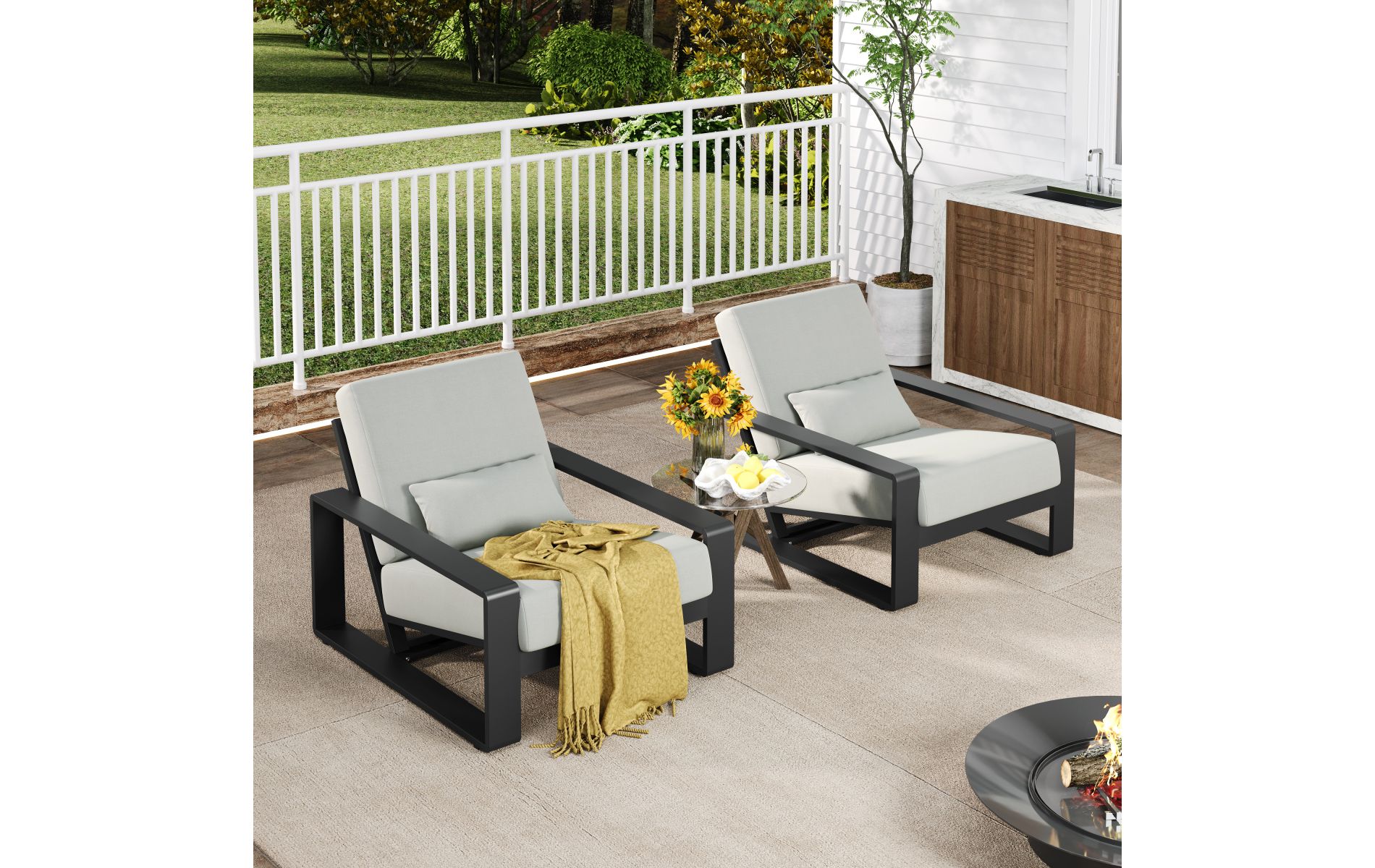 Aluminum Outdoor Club Chair Set of 2, Modern Rust Resistant Patio Lounge with Olefin Cushion, 32.5" Wide for Outdoor Use-3irtyhousy