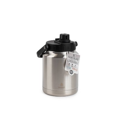 64oz Manna 1/2gal Stainless Steel Hercules: Double-Wall Silver Water Bottle for Hot & Cold Beverages, Hand Wash