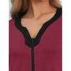 cheibear Women's Zipper Front Short Sleeves V-neck Nightgown with Pockets - 4 of 4