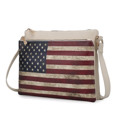 MKF Collection Madeline Printed Flag Vegan Leather Women’s Crossbody Bag by Mia K- Beige