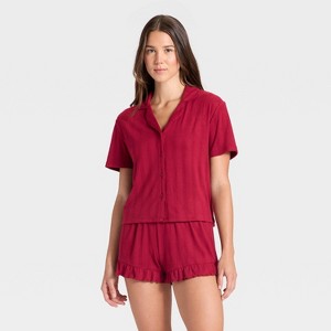 Women's Pointelle Notch Collar Shirt and Shorts Pajama Set - Wild Fable™ - 1 of 4