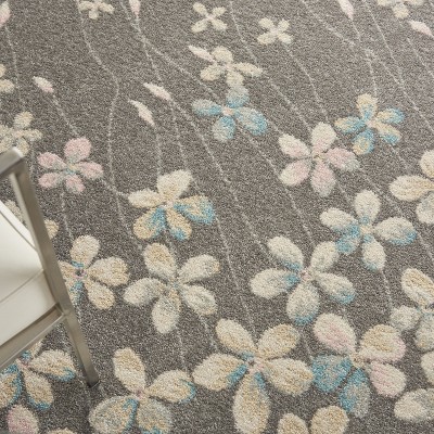 Elysian Blooms Easy-Care Grey/Beige Floral Area Rug 5' x 7'