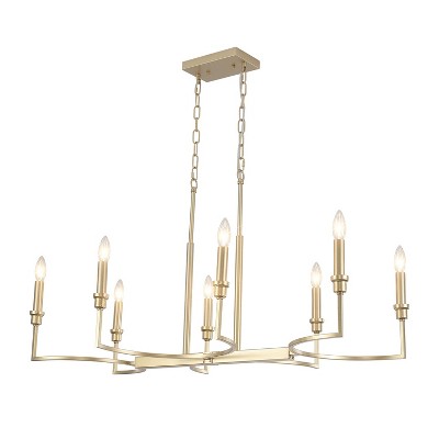 PAKOKULA Industrial 8-Light Gold Linear Classic-Candle-Style Chandelier for Kitchen Island