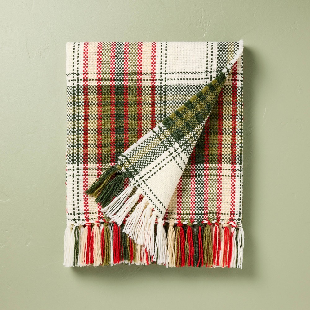 Photos - Duvet Chunky Christmas Plaid Woven Throw Blanket - Hearth & Hand™ with Magnolia