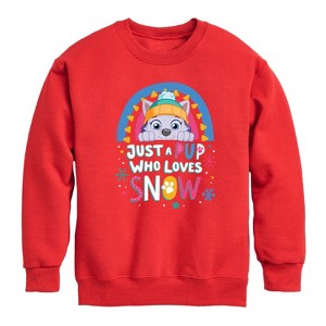 Boys' - Paw Patrol - Just A Pup Who Loves Snow Graphic Long Sleeve Fleece Sweatshirt - 1 of 4