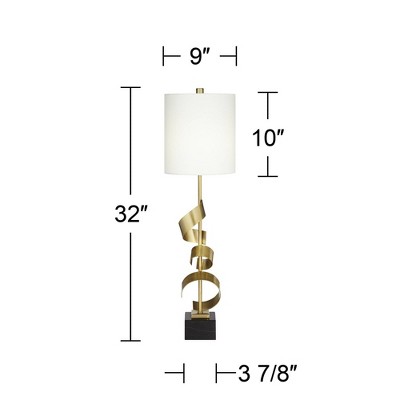 Tall Gold Sculptural Metal Table Lamp with White Fabric Shade