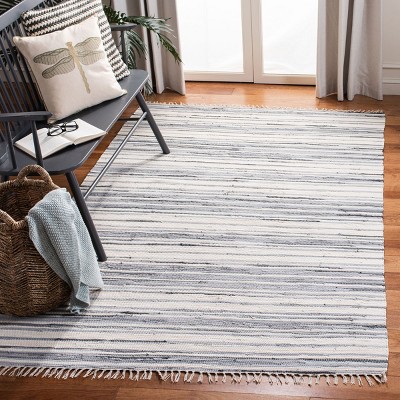Ivory and Gray Flat Woven Wool and Cotton Area Rug