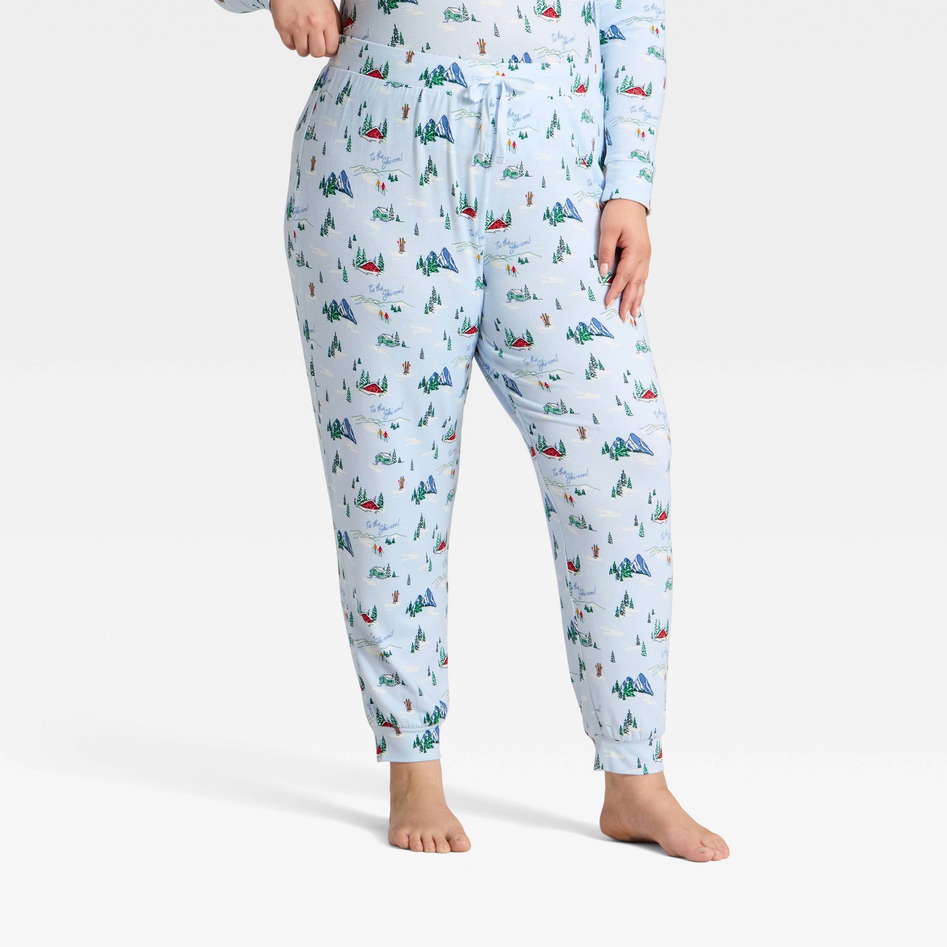 Women's "Tis the Ski-son!" Cozy Knit Holiday Matching Family Pajama Pants - Wondershop™ Blue