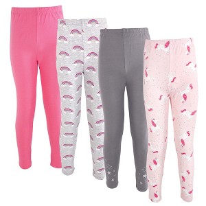 Hudson Baby Infant and Toddler Girl Cotton Leggings 4pk, Unicorn And Rainbows - 1 of 2