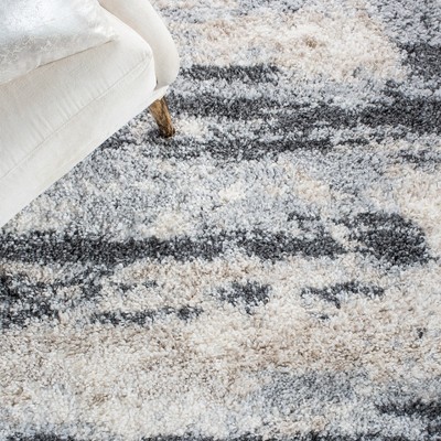 Gray and Ivory Shag Area Rug, 6'7" x 9', Synthetic