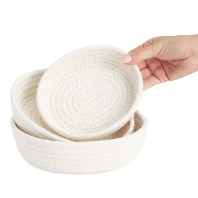 White Cotton Rope Round Nesting Storage Baskets, Set of 3