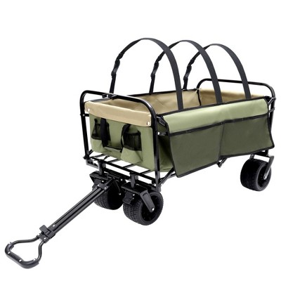 SKRAN 440lbs Foldable Beach Wagon Cart,with strapping system Utility Wagon Grocery Cart for Camping Shopping Fishing with 3pcs Plastic Liner Bag