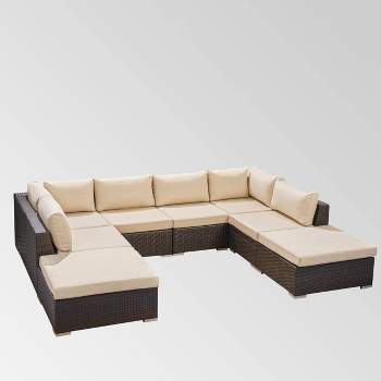 Santa Rosa 8pc Wicker Sectional Sofa Set - Brown/Beige - Christopher Knight Home