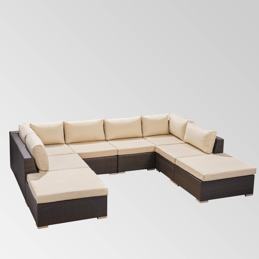 Photos - Garden Furniture Santa Rosa 8pc Wicker Sectional Sofa Set: Christopher Knight Home, All-Weather, Aluminum Frame