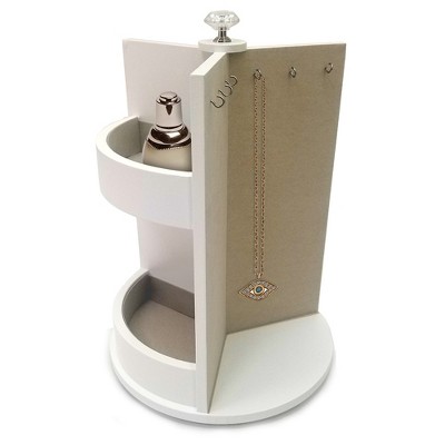 White Spinning Wooden Jewelry Cabinet with Velvet Lining