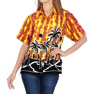 LA LEELA Button Down Shirt for Women Summer Beach Blouse Shirt Coverup Luau Blouse Short Sleeve Vacation Button Up Shirts Hawaiian T Shirt - 1 of 4