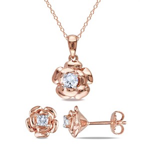 EVERLY JEWELRY | Rose Plated Sterling Silver 2/3 CT TGW Created White Sapphire 2-pc Set of Floral Earrings & Pendant with Chain - 18 in - 1 of 3